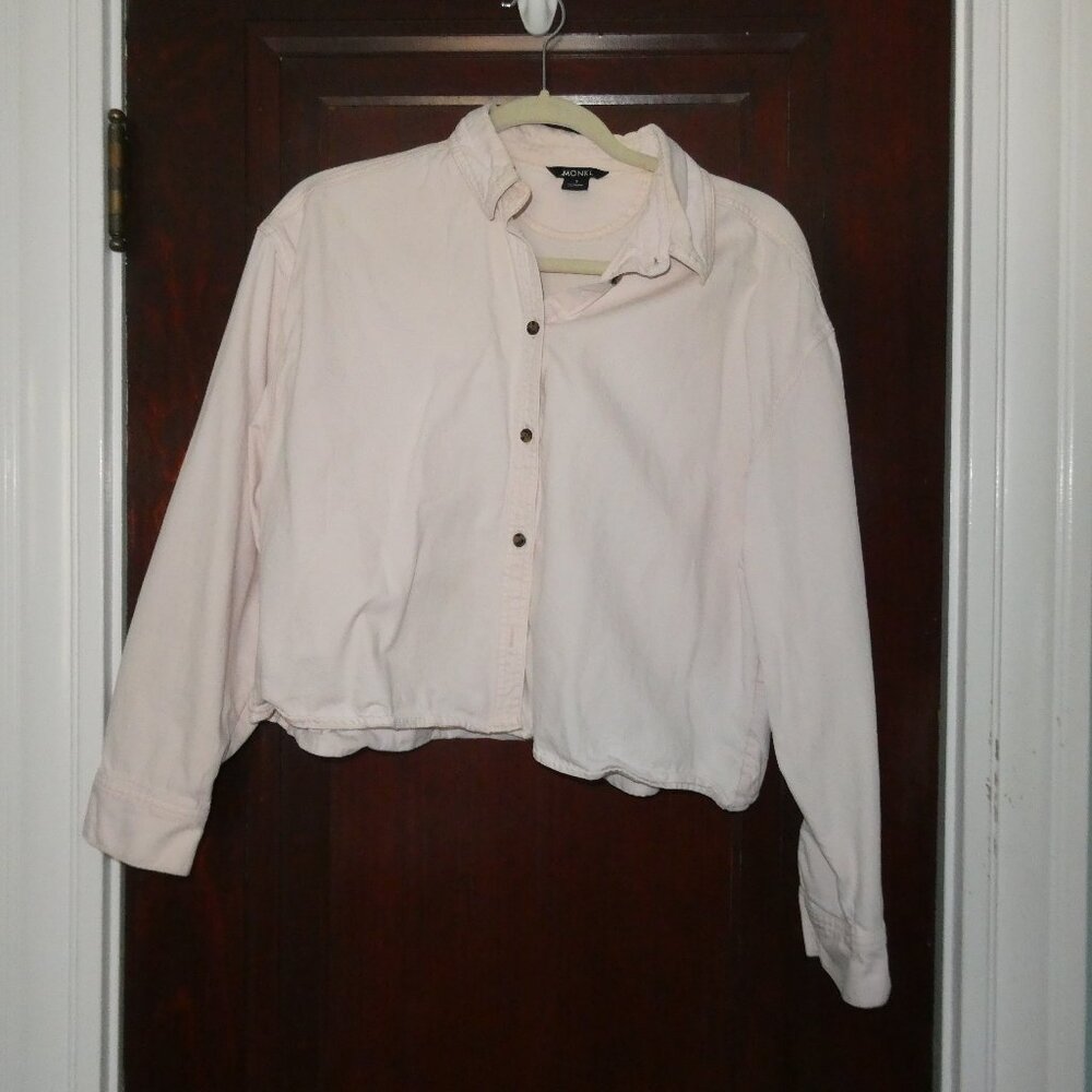 Relaxed Cropped Button Down Shirt | Light Pink | Size Small